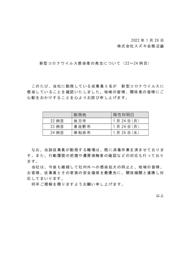 スズキ自販近畿よりお知らせ